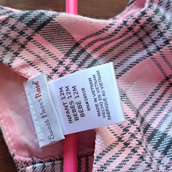 Sweet Heart Rose Size 12 months pink and grey plaid dress with sparkles - Picture 2 of 5